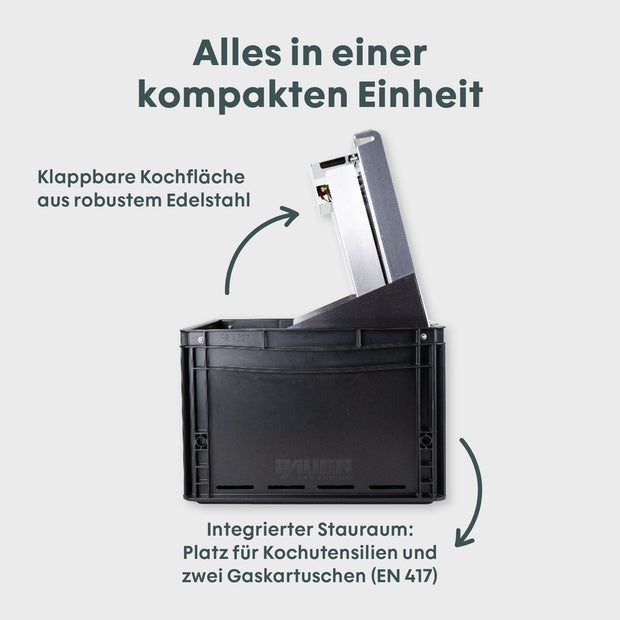 Mobiler Gaskocher mit Topfset I BOXIO COOK PLUS